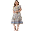 Agnes Orinda Women's Plus Size Summer Boho Casual V Neck Short Sleeve Floral Print Beach Midi A Line Dress - 3 of 4