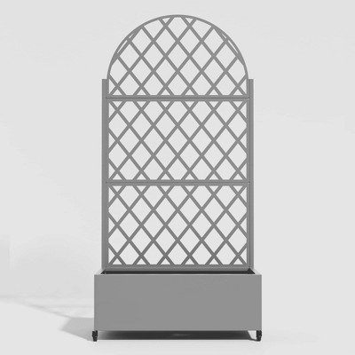 Lirago 6 ft. H x 3 ft. W Metal Planter Box privacy screen Garden Bed with Trellis and Wheels - Gray