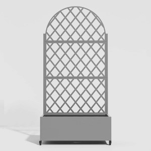 Lirago 6 ft. H x 3 ft. W Metal Planter Box privacy screen Garden Bed with Trellis and Wheels Gray - 1 of 4