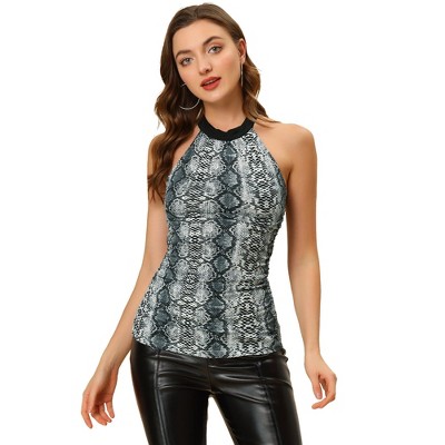 INSPIRE CHIC Women's Halter Neck Sleeveless Stretchy Slim Fit Party Ruched Top