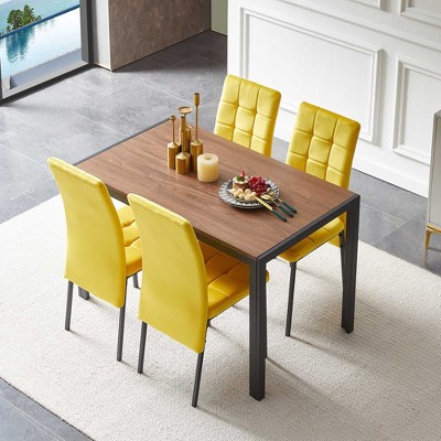 APRILSOUL 5-Piece Dining Set Including  Velvet High Back Nordic Dining Chair & Creative Design MDF Dining Table, Black Legs