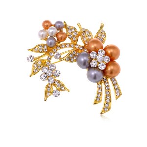 Anna-Kaci Women's Yellow Golden Tone Clear Rhinestones Faux Pearls Floral Flower Brooch Pin - Multicolor - 1 of 4