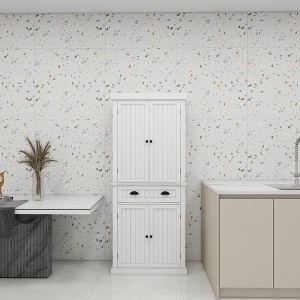 71"H MDF 4-Door Pantry Storage Cabinet with Drawer and 2 Adjustable Shelves, Freestanding Cupboard for Kitchen, Dining Room - 1 of 4