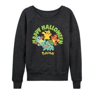 Women's - Pokémon - Happy Halloween Lightweight French Terry Wide Neck Long Sleeve Shirt - 1 of 4