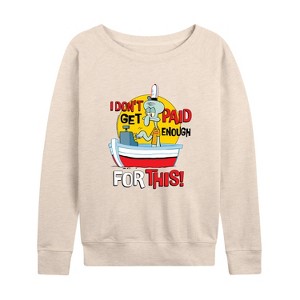 Women's - SpongeBob SquarePants - Squidward I Dont Get Paid Enough Lightweight French Terry Wide Neck Long Sleeve Shirt - 1 of 4