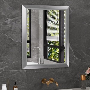 Aoibox Thick Metal Framed Wall Mirror for Bathroom, Bedroom, Living Room, Entryway, Brushed Nickel Finish, Horizontal or Vertical Mounting - 1 of 4