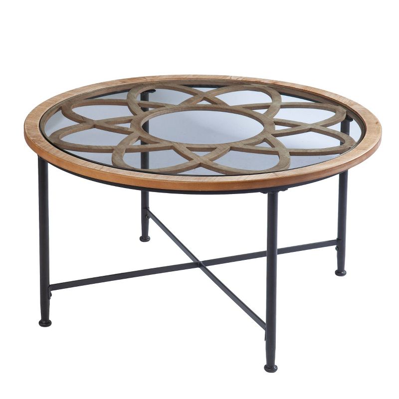 Shabra Glass Top Cocktail Table Black/Natural - Aiden Lane, 3 of 7