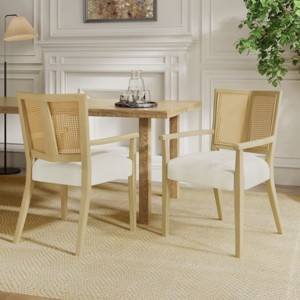 Modern Dining Chair Set of 2 with Rattan Back and Rubberwood Frame,Upholstered Arm Dining Chair for Kitchen or Living Room-Koiai - 1 of 4