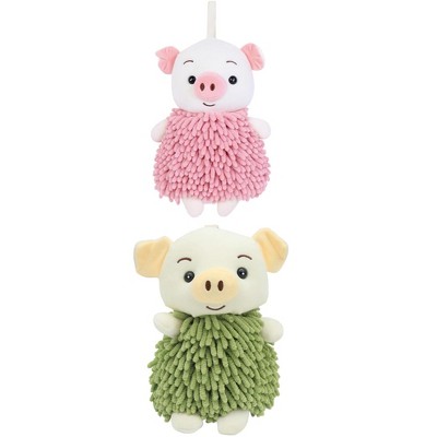 REGALWOVEN Bathroom Kitchen Cute Cartoon Piggy Chenille Soft Absorbent Hand Towel 2 Packs 7" x 11"