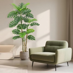 5FT Artificial Monstera Deliciosa Plant - Lifelike Fake Tropical Palm Tree, Real Touch Potted Foliage for Home Office, Housewarming Gift - 1 of 4