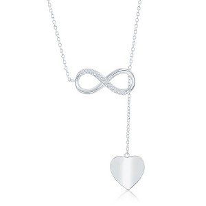 Bella Silver Sterling Silver, Half CZ Infinity with Shiny Heart Lariat Y Necklace - Silver - 16+2 Inch - 1 of 2