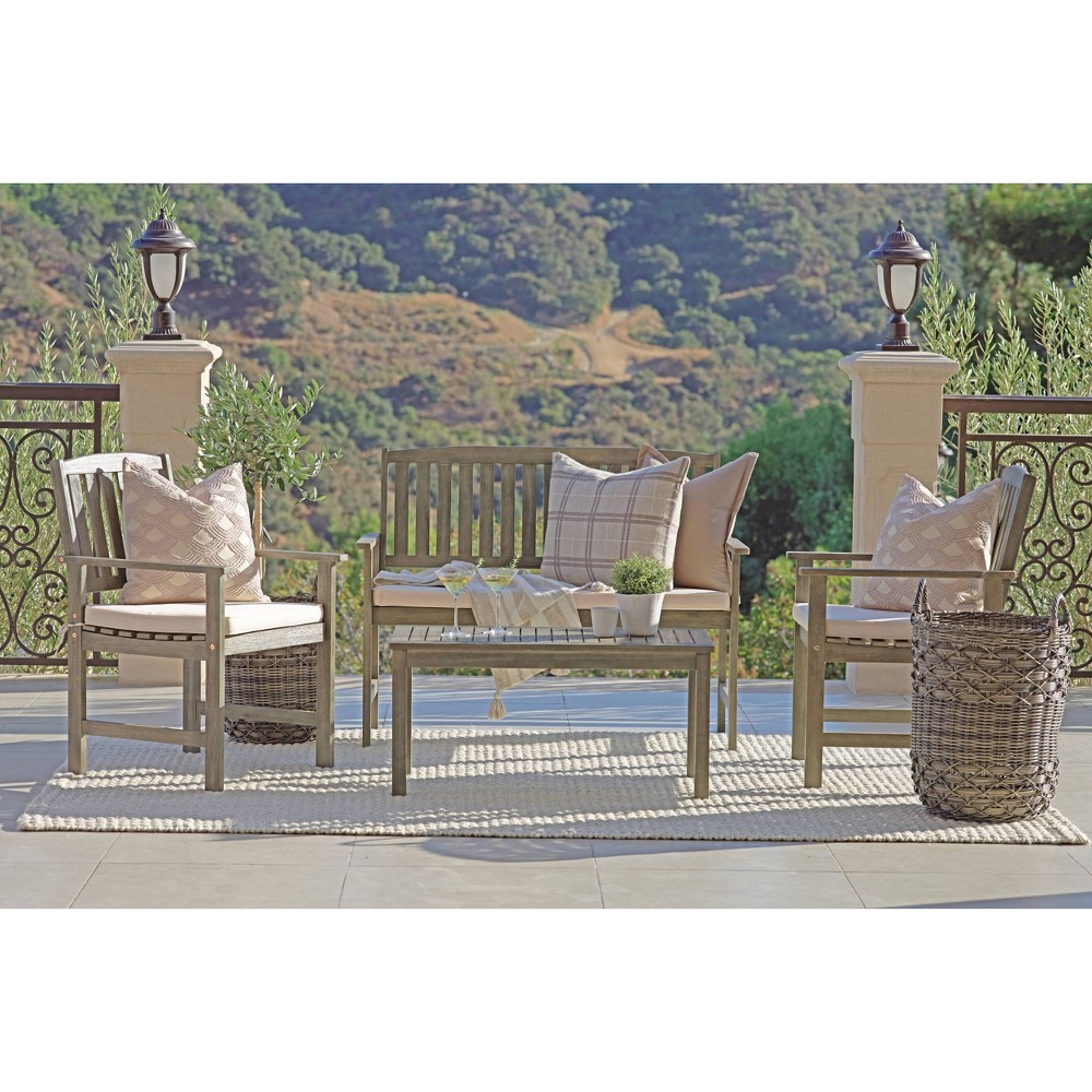 Zen4pc Outdoor Wood Chat Set with Cushions - Dark Gray - Coaster