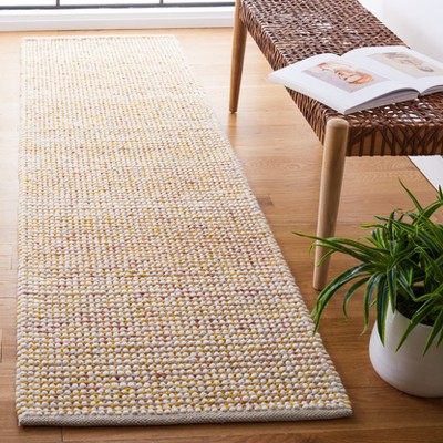 Ivory and Gold Handwoven Wool Runner Rug, 2'3" x 8'