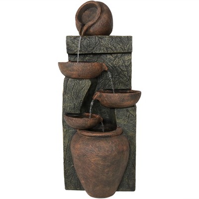 Sunnydaze 39"H Electric Polyresin and Fiberglass Cascading Earthenware Tiered Outdoor Water Fountain