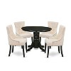 HomeStock Belmont 5 Piece Dining Room Furniture Set Includes a Round Dining Table with Pedestal and 4 Wood Seat Chairs, 42x42 Inch, Linen White - 2 of 4