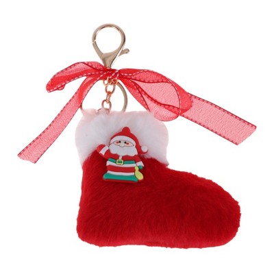 Unique Bargains Christmas Keychain with Double Ring and Lobster Clasp Plush Mesh Metal 1 Pc