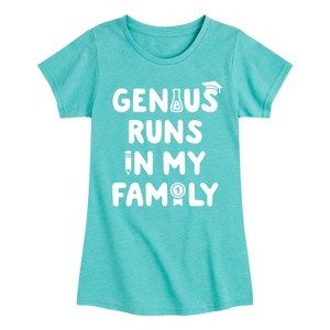 Girls' - Instant Message - Genius Runs In My Family Fitted Short Sleeve Graphic T-Shirt - 1 of 4