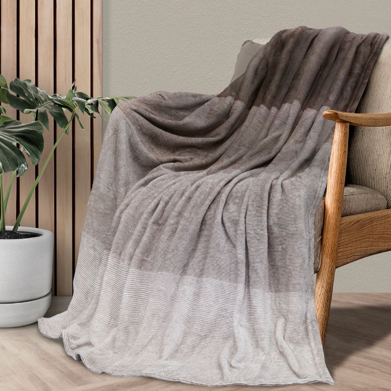 PAVILIA Premium Fleece Throw Blanket for Sofa Couch, Soft Flannel Plaid Stripe Decorative Print Blanket, 3 of 9