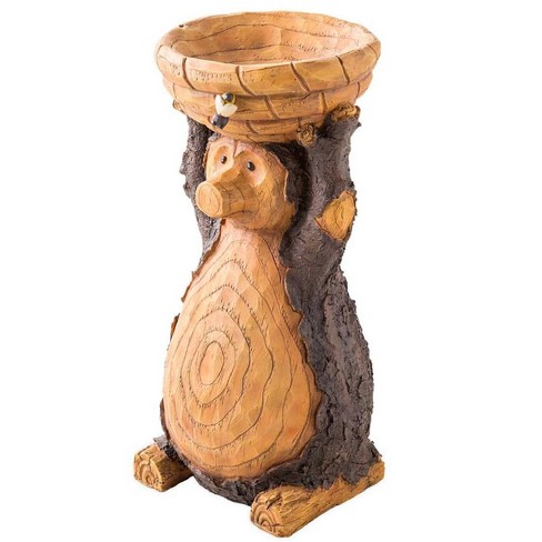 Weather Resistant Resin Bear Birdbath With Two Honeybee Accents