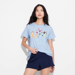 Women's Bluey Family Heart Short Sleeve Graphic T-Shirt - Blue - 1 of 3