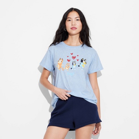 Women's Bluey Family Heart Short Sleeve Graphic T-Shirt - Blue - image 1 of 3