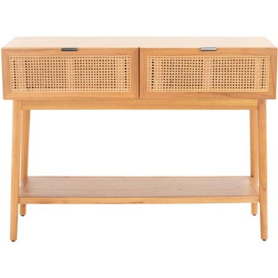 Natural Wood and Rattan 47" Console Table with Storage