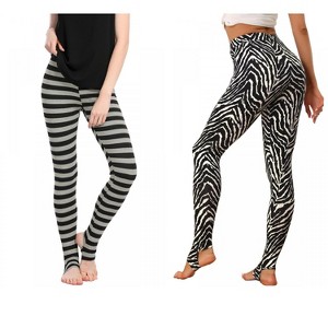 Allegra K Women's Printed Stripe High Waist Elastic Waistband Yoga Stirrup Pants 2 Packs - 1 of 4
