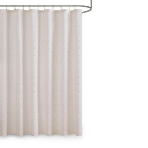 Gracie Mills Mikel Cotton Yarn Dyed Jacquard Pom Pom Shower Curtain - 1 of 4
