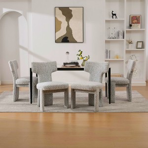 Dolonm Set of 2 Chenille Upholstered Dining Chair with Solid Wood Frame ,Geometric Backrest for Kitchen, Dining Room - 1 of 4