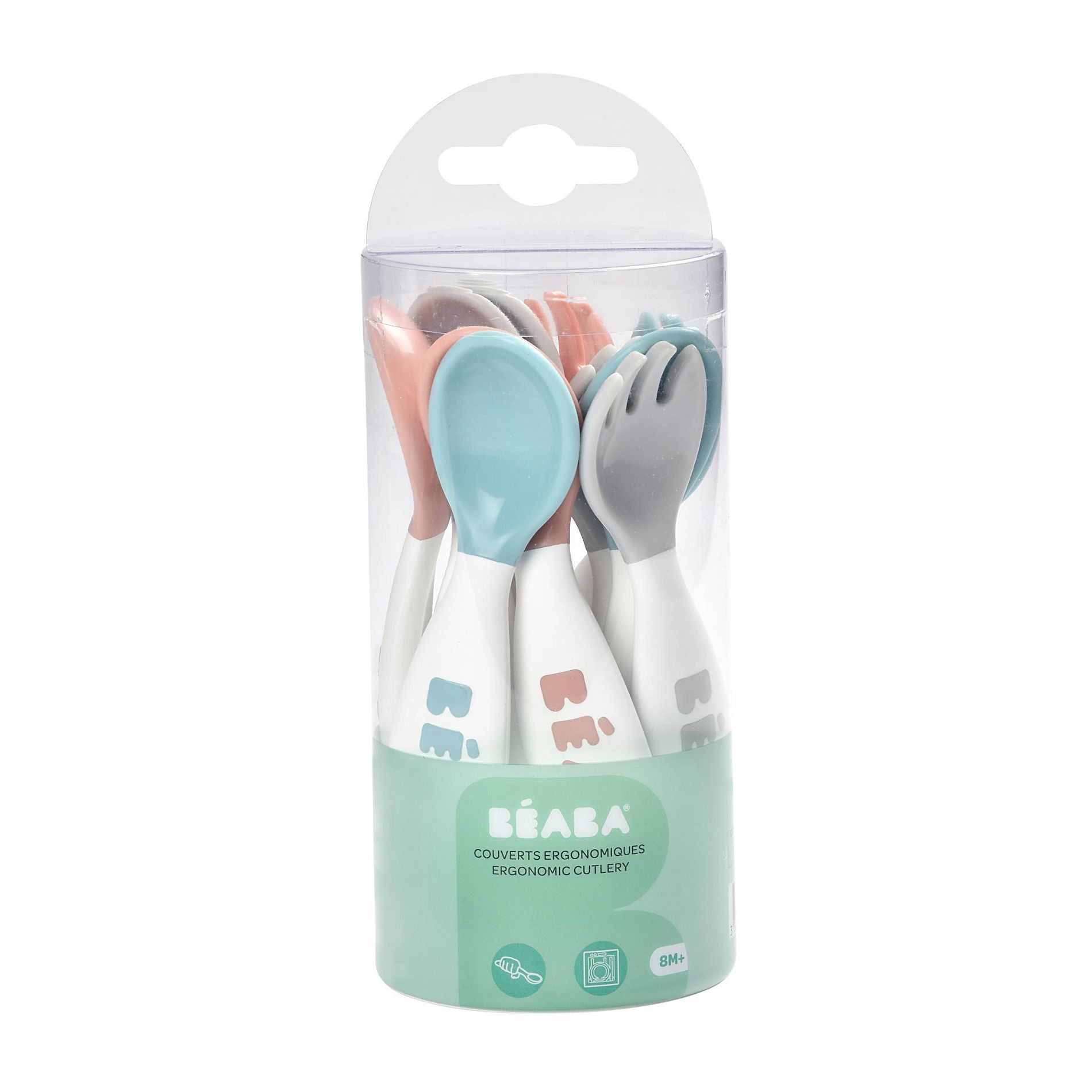 Beaba 10pc Baby 2nd Stage Ergonomic Self-Feeding Baby Cutlery Plastic Utensil Set