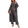 Ekouaer Women's 3 Piece Lounge Set Pajama Long Sleeve Cardigan Sleeveless Top Pants Sweatsuit - 3 of 4