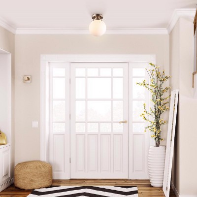 Portland 8" Brass Semi-Flush Globe Ceiling Light with Frosted Glass