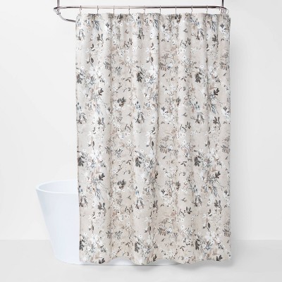 Photo 1 of Neutral Floral Shower Curtain - Threshold
