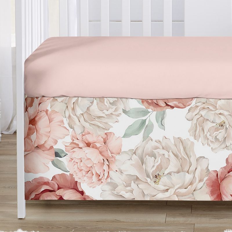 Sweet Jojo Designs Girl Baby Crib Bed Skirt Peony Floral Garden Pink and Ivory, 4 of 5
