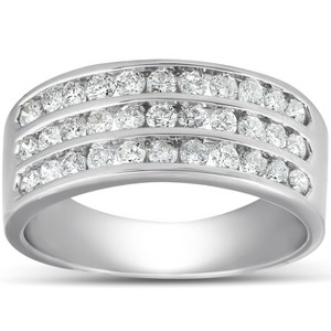 Pompeii3 1 Ct TDW Three Row Channel Set Diamond Wedding Ring 10k White Gold Band - 1 of 4
