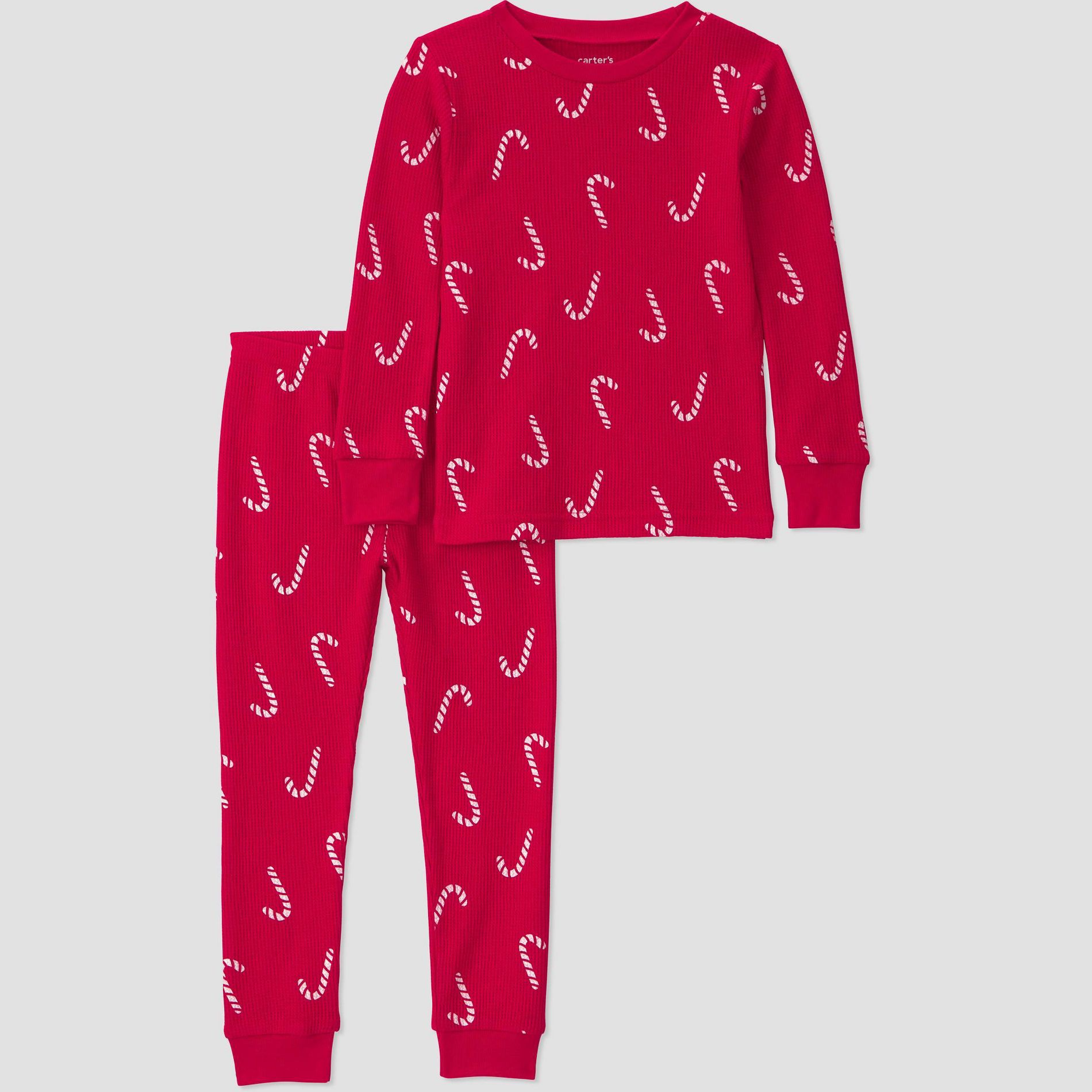 Carter's Just One You® Baby & Toddler Long Sleeve Snug Fit Textured Holiday Candy Cane Pajama Set 2pc - Red