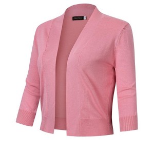 Women's 3/4 Sleeve Open Front Cropped Cardigan Sweater Lightweight Knit Short Shrugs Dusty Pink M - 1 of 4