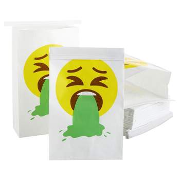 Juvale 50 Pack Vomiting Emoji Barf Bags for Motion Sickness, Vomit, Puke, Throw Up (6x2.7x10 In)