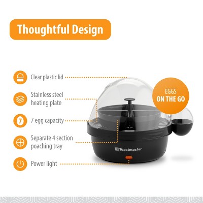 Toastmaster Black Electric Egg Cooker with Auto-Off and Poaching Tray