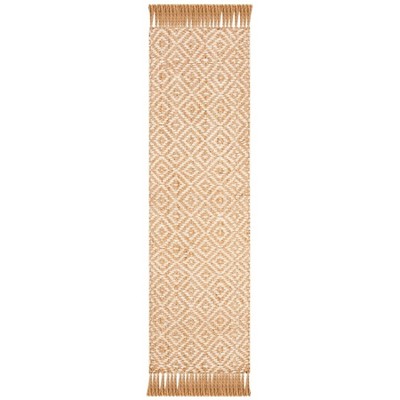 Ivory & Natural Geometric Handmade Jute Runner Rug - 2'3" x 8'