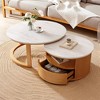 Mshliw Round Nesting Coffee Table Set with White Marble Top, 2-Tier Storage & Drawer, Modern Wooden Living Room Tables 28.5" - 3 of 4