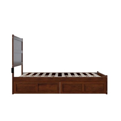 Walnut Full Size Platform Bed with Headboard and Storage Drawers