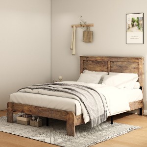 Lyngins Industrial Queen Size Bed Frame, Wood Platform Bed Frame with Headboard, Metal Frame & Solid Wood Slats, Large Under Bed Storage - 1 of 4