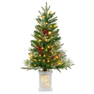 3FT Pre-Lit Artificial Christmas Tree,Tabletop Christmas Tree with Pine Cones - 1 of 4