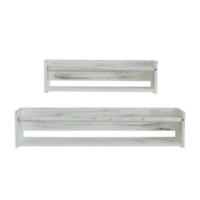 HomeRoots Set Of Two White Wood Wall Mounted Floating Shelves