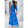 I AM A FASHION JUNKY Floral Print V Neck Waist Cinched Split Long Dress - 3 of 4