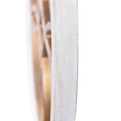 Distressed Gold & White Round Wooden Wall Mirror - 26"