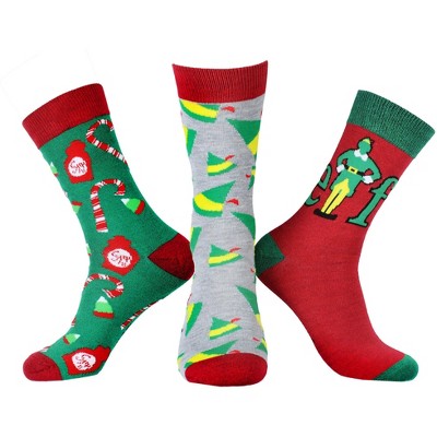 Elf The Movie Socks Men's Buddy The Elf Designs 3 Pairs Mid-Calf Crew Socks