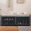 43.3" Shoe Cabinet Bench with Shutter-Style Slat Doors and Movable Cushion,Space-Saving Shoe Storage for Small Spacesand Entryways–The Pop Home - 2 of 4