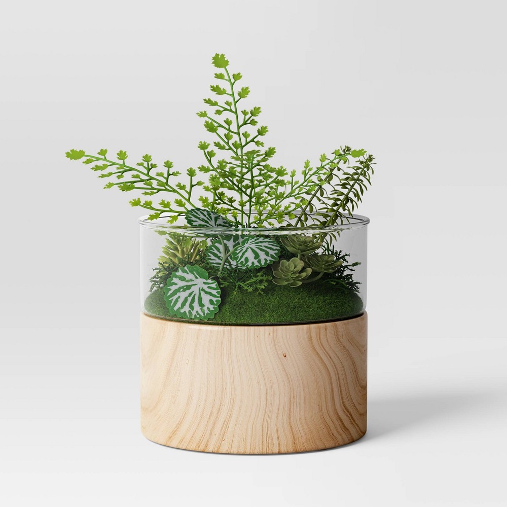 Photos - Other Decoration Round Wood Terrarium - Threshold™